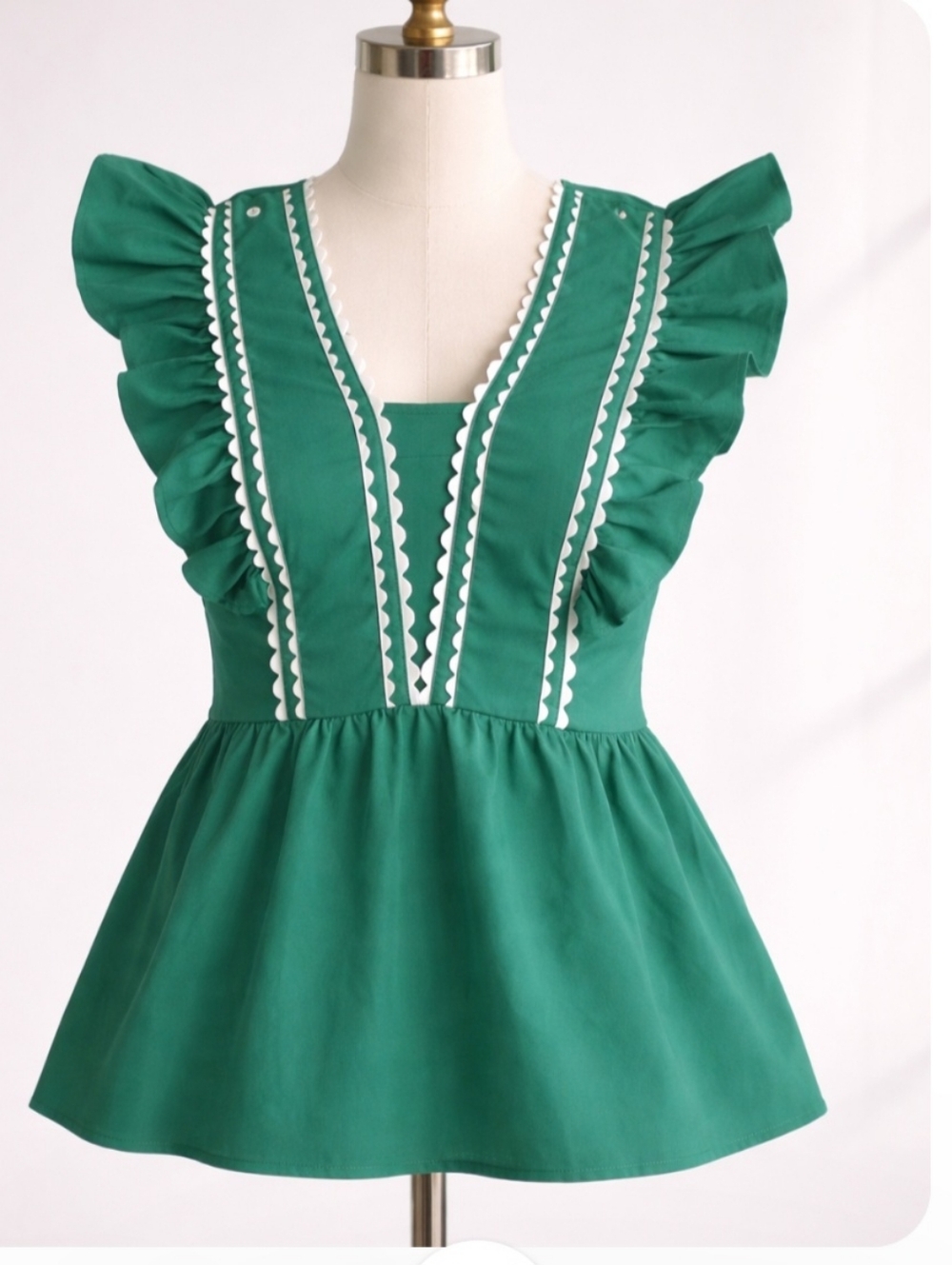 Emerald Green Ruffle Peplum Top For Ladies